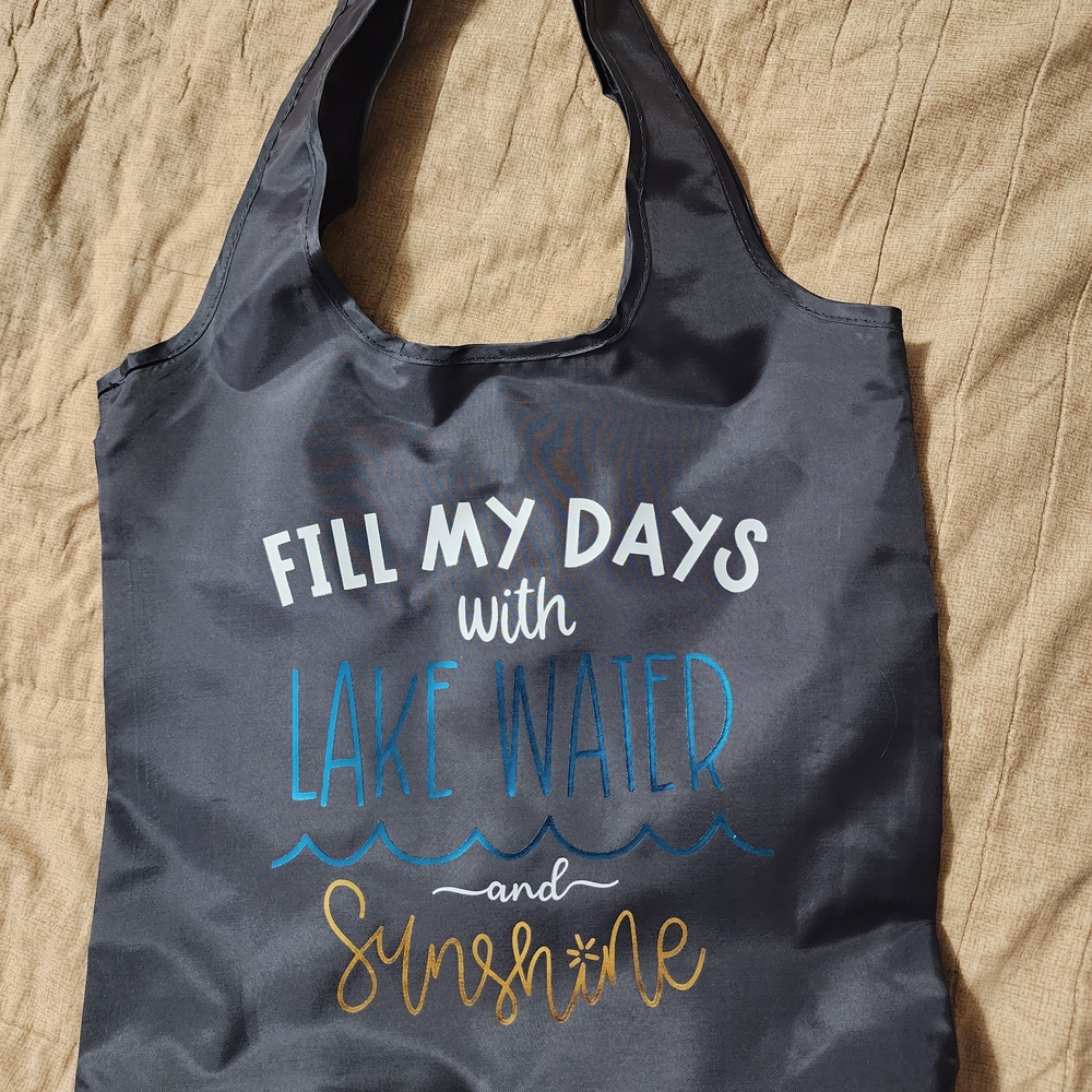 Beach Bag - 'Fill My Days with Lake Water and Sunshine' - Blue & Gold Handmade